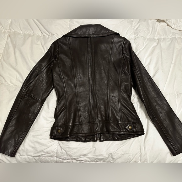 MICHAEL KORS DARK BROWN LEATHER JACKET, SZ SMALL - Picture 2 of 4